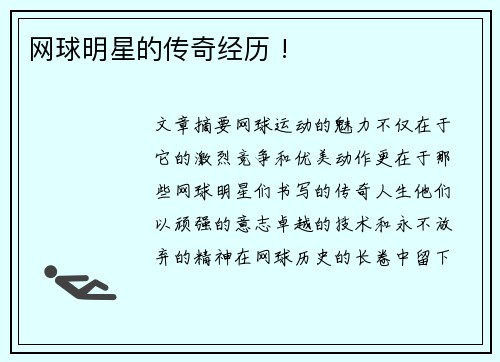 网球明星的传奇经历 !